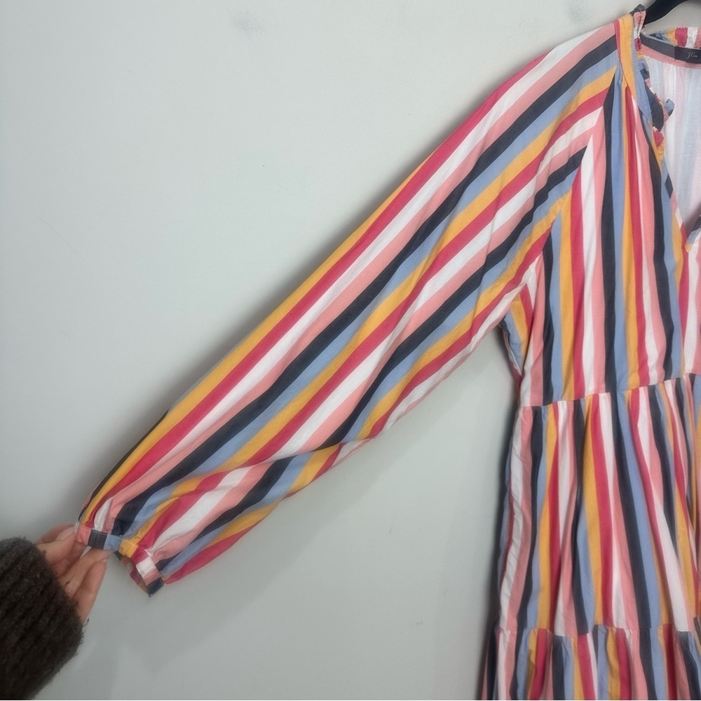 Jcrew Tiered Popover Dress Multi Stripes Poplin - Picture 6 of 11